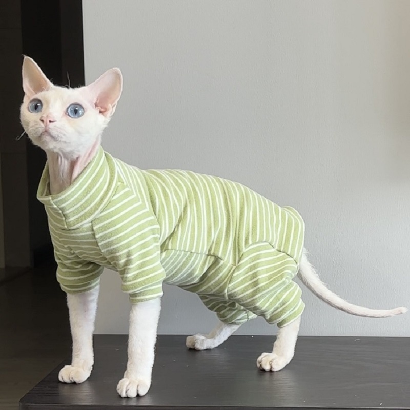 猫服 スフィンクス用ボーダー柄四足カバーオール
