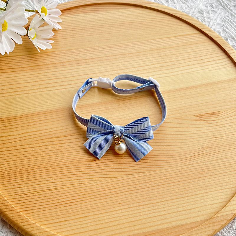 猫服 上品なリボンと大粒パール付き猫用首輪