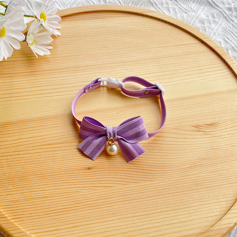 猫服 上品なリボンと大粒パール付き猫用首輪