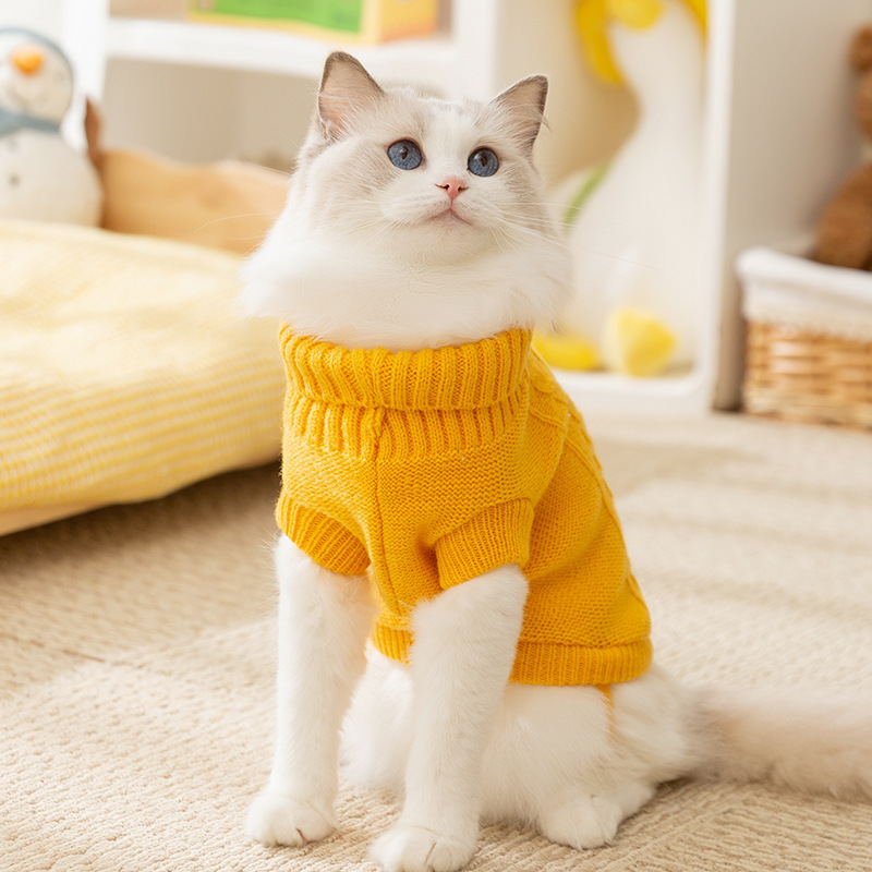猫服 猫用タートルネックケーブル編みニットセーター