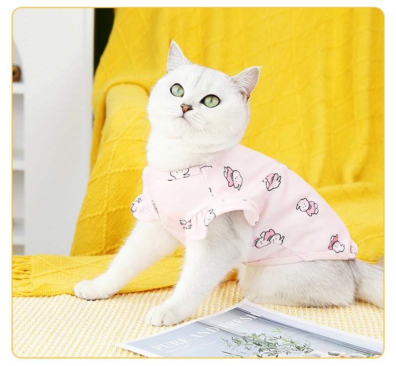 猫服 天使柄フリル袖付き半袖猫用洋服