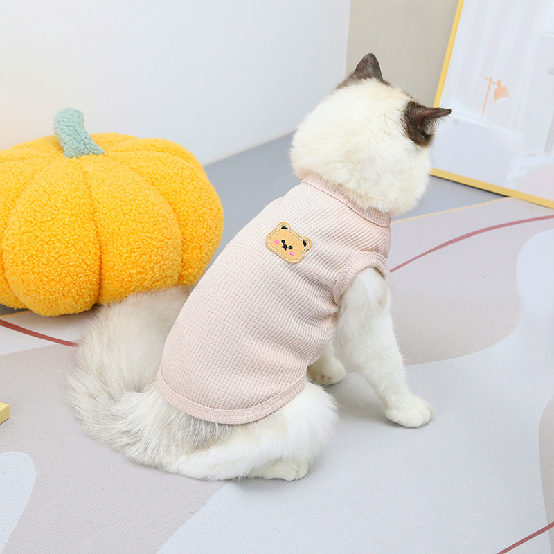 猫服 くま刺繍ワンポイント畝編みニットベスト