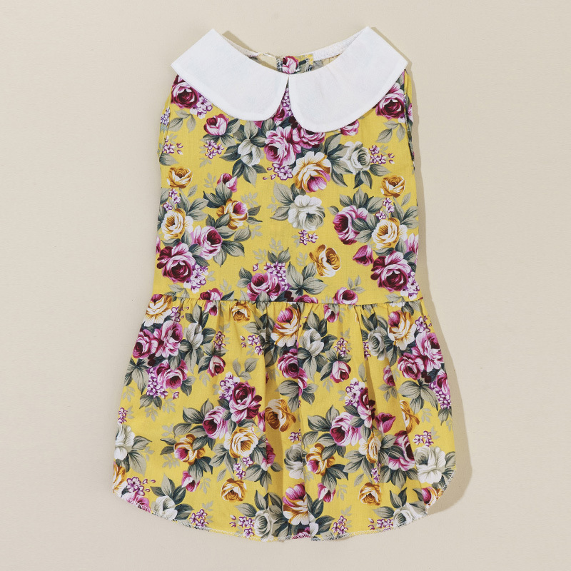 猫服 華やか花柄襟付きワンピース風