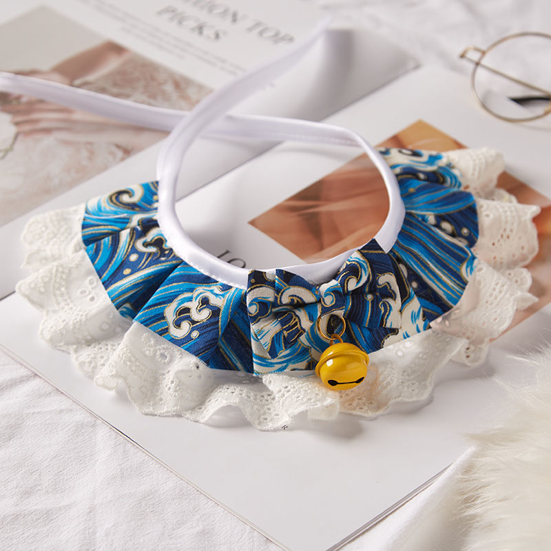 猫服 上品チェック柄リボンとレース付き首輪