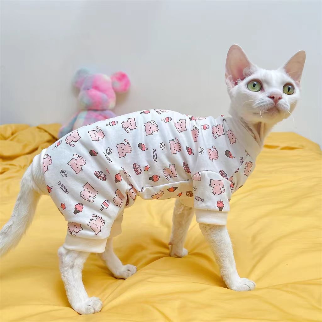 猫服 ねこちゃんスイーツ柄全身つなぎ服