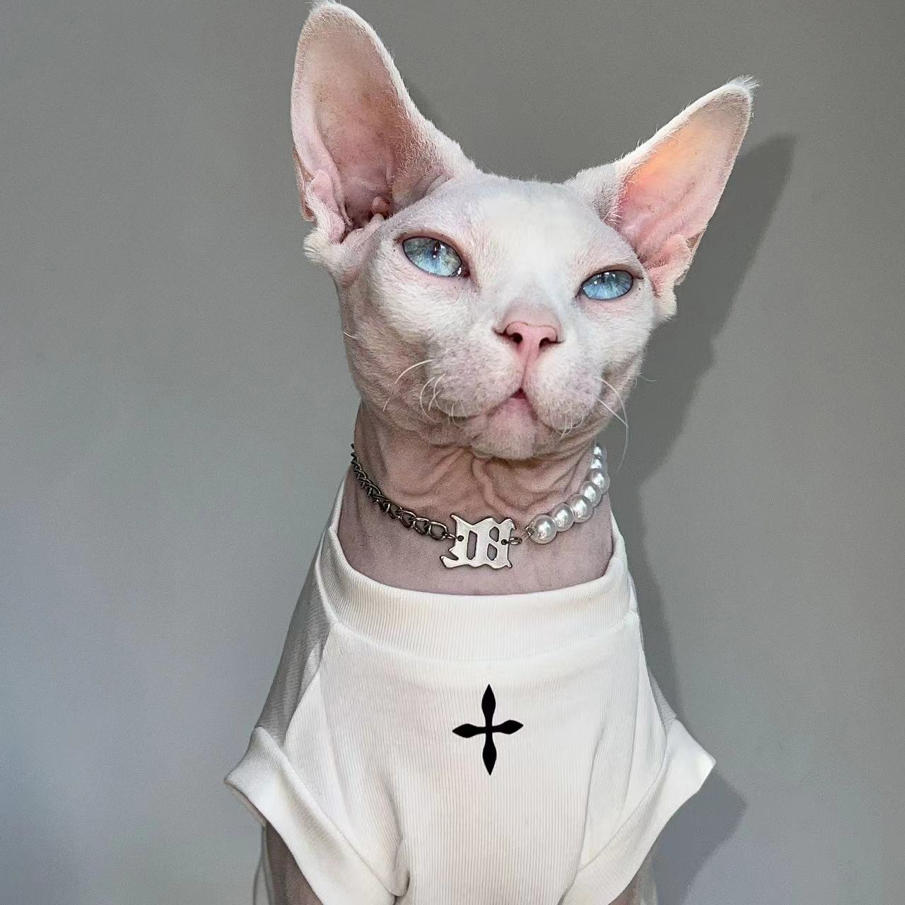 猫服スフィンクス 十字架刺繍入りリブ素材タンクトップ