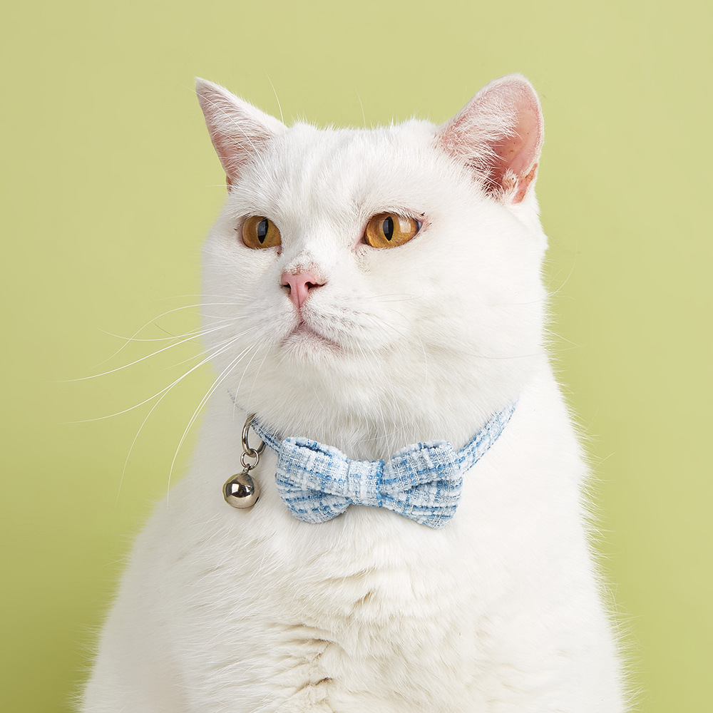 猫服 ツイード風リボン付き鈴付き首輪