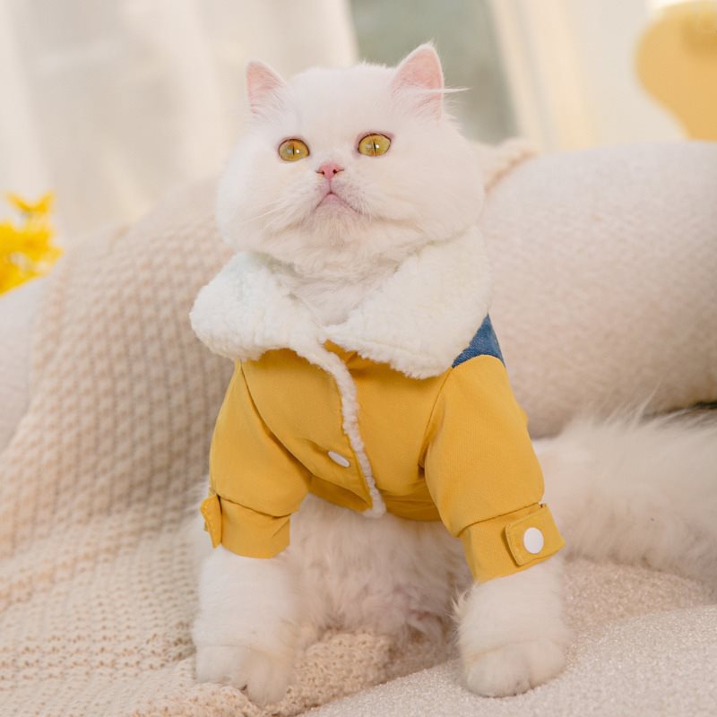 猫服 もこもこ襟付き四足長袖猫用防寒ジャケット