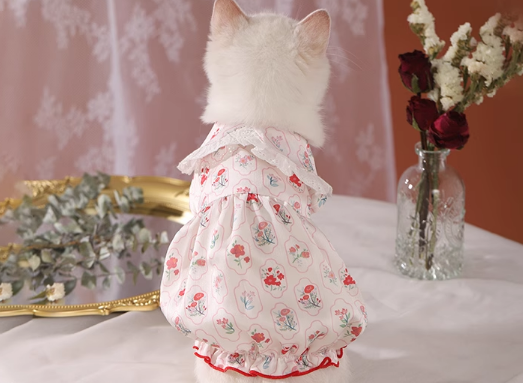 猫服 猫用 花柄フリル付き 夏向け洋服