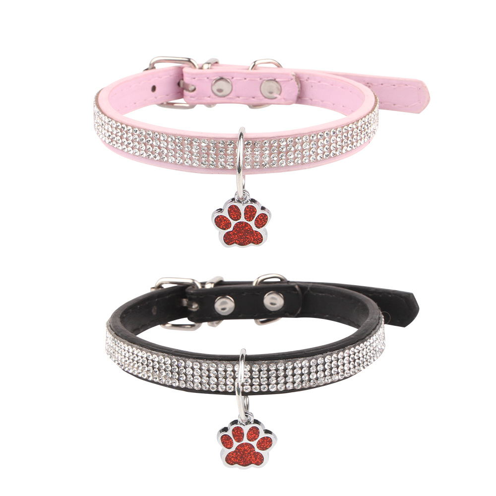 猫服 きらめく輝石装飾肉球チャーム付き首輪