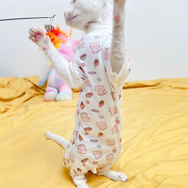 猫服 子猫とお寿司柄の可愛いつなぎタイプ猫服　スフィンクス