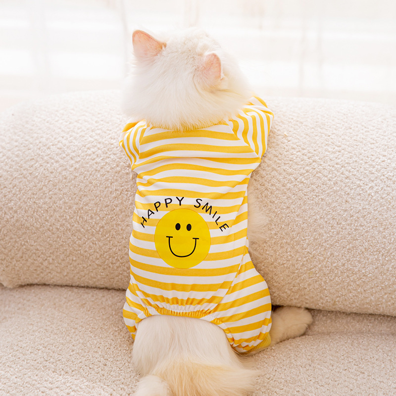 猫服 バナナ刺繍ドット柄つなぎ猫服ロンパース