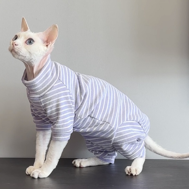 猫服 スフィンクス専用ボーダー柄全身つなぎ型猫服　スフィンクス