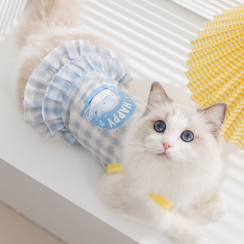 猫服 うさぎさんプリント付きフリルワンピース