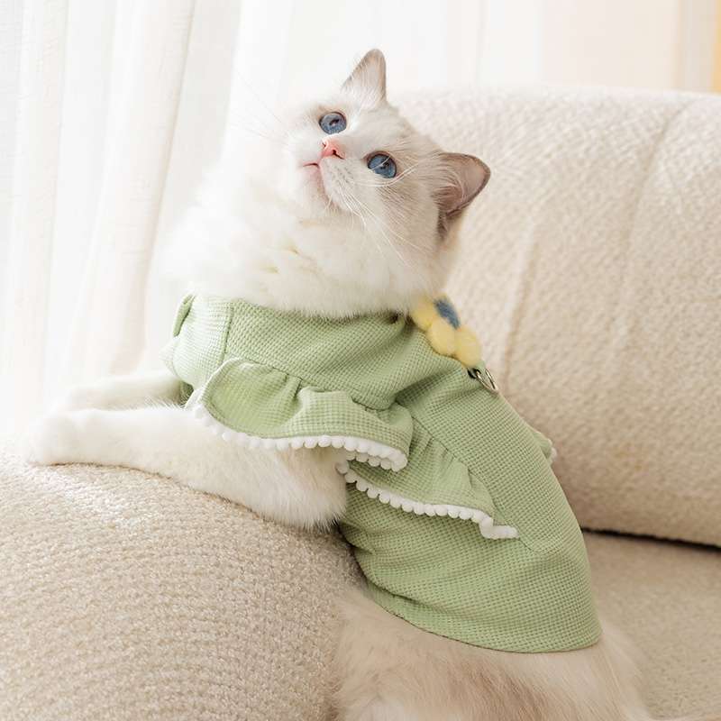 猫服 洋服 | 猫用フリル付きlightgreenワンピース