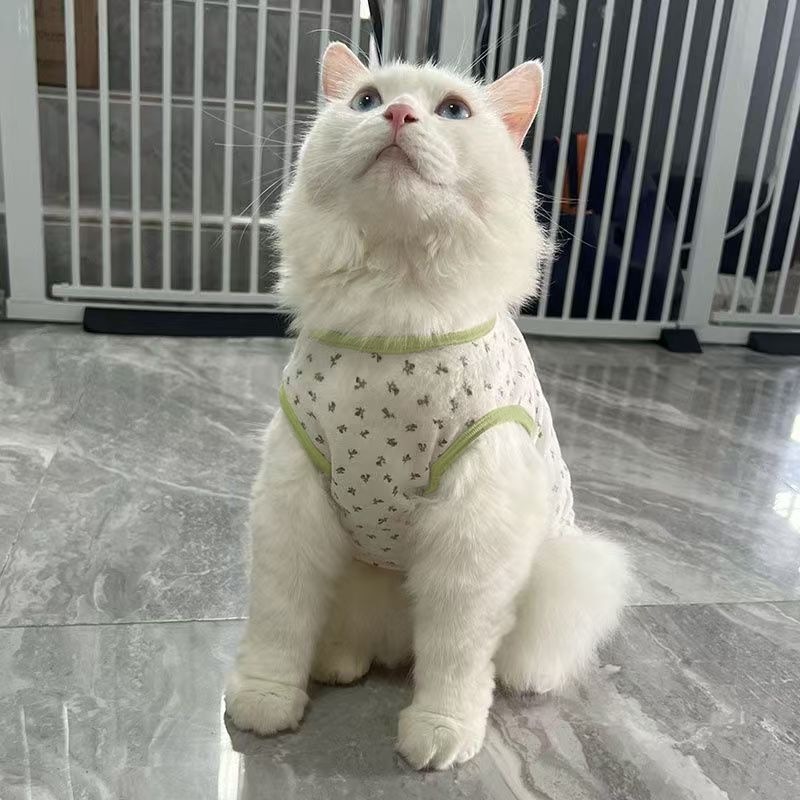 猫服洋服 小花柄ベスト型猫服 かわいい背中見せデザイン