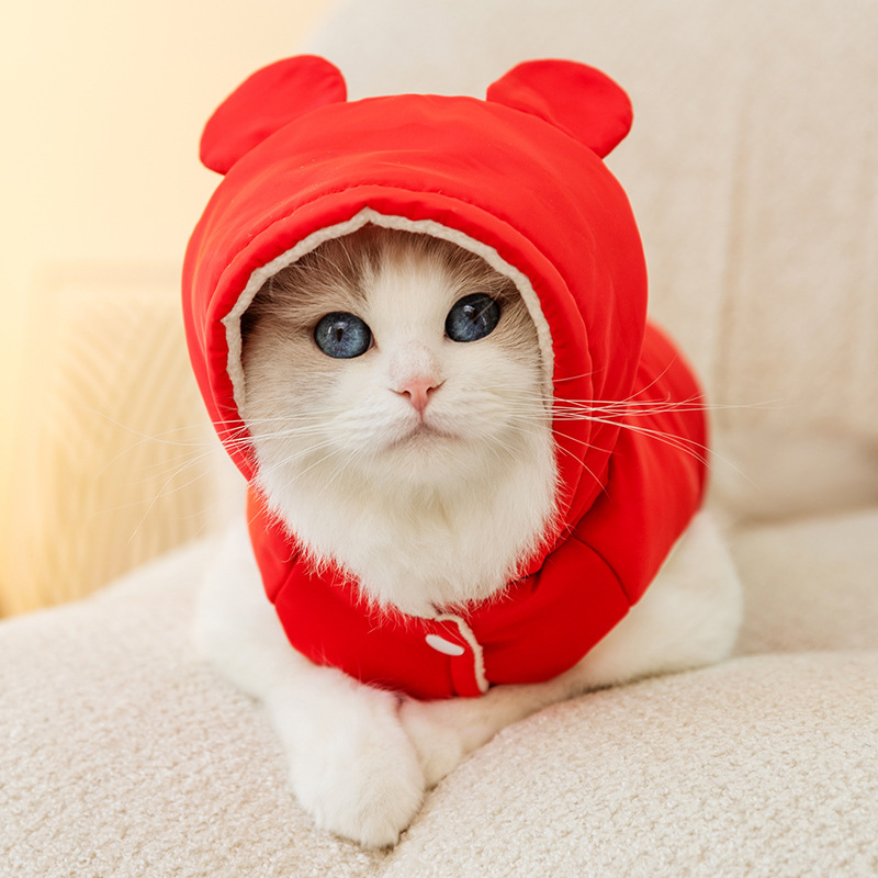 猫服 スポーティラインフード付き猫用パーカー