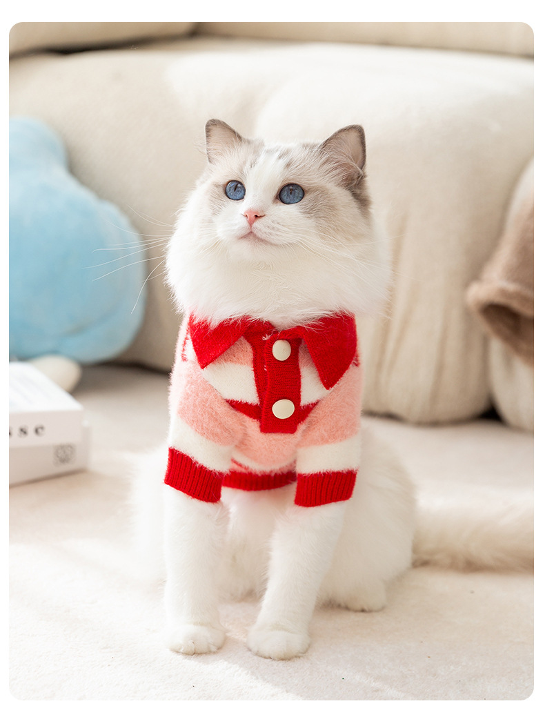 猫服 もこもこ素材のボーダー柄ニットセーター