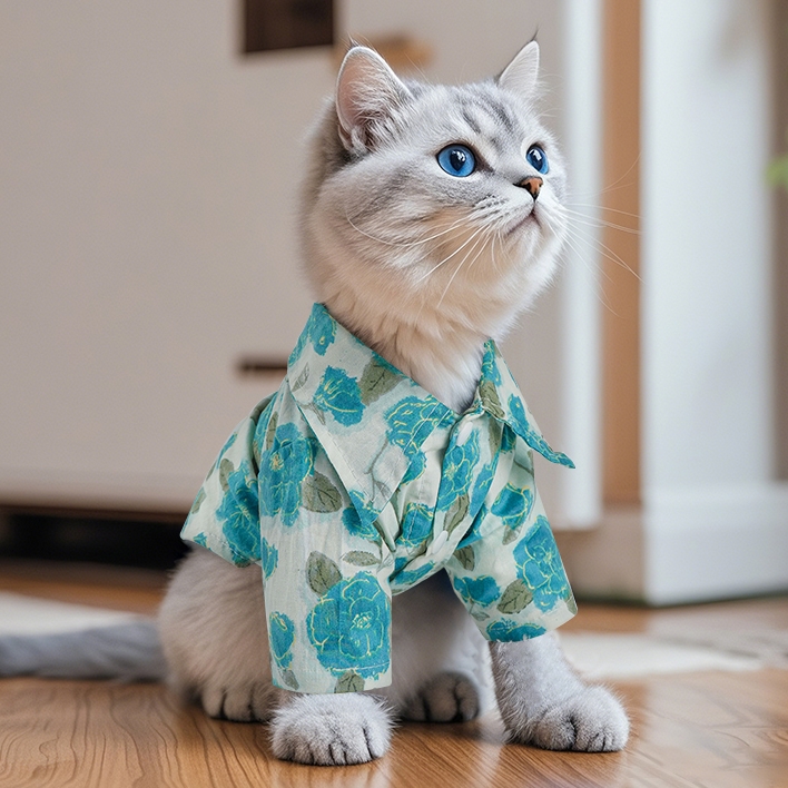 猫服 花柄アロハ風シャツ