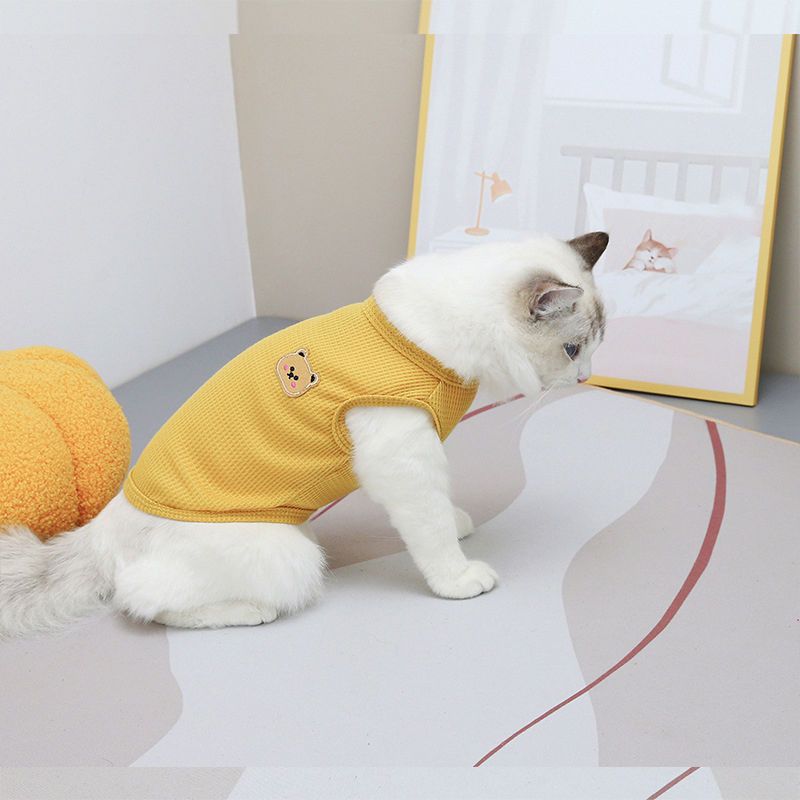 猫服 可愛い熊刺繍入りリブニットベスト