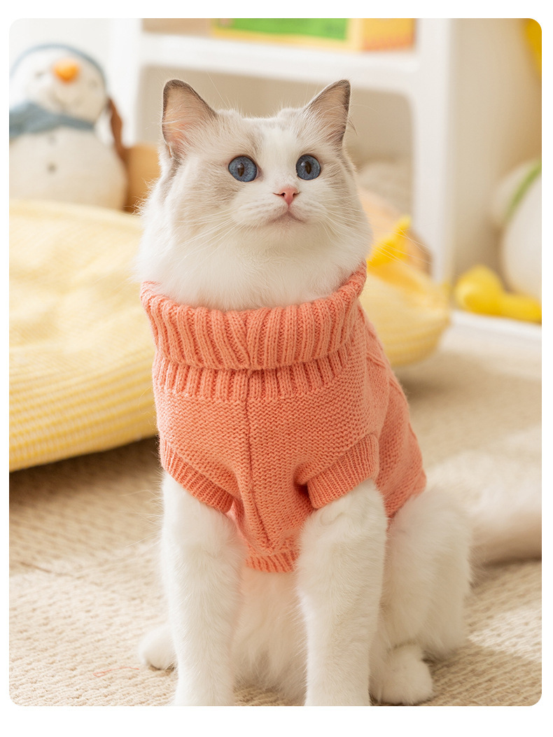 猫服 猫用タートルネックケーブル編みニットセーター