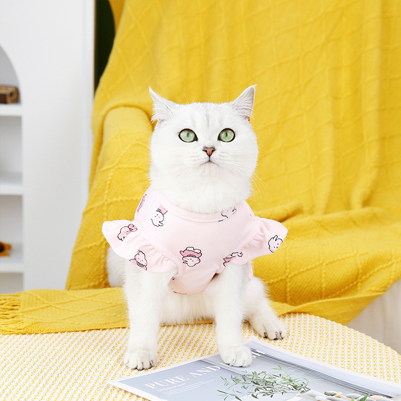 猫服 天使柄フリル袖付き半袖猫用洋服