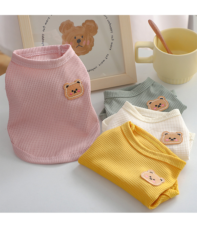 猫服 くまさん刺繍ワッフルノースリーブ