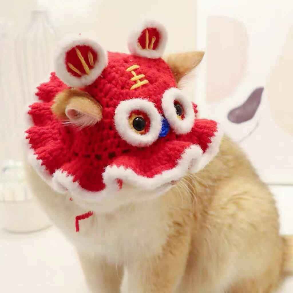 猫服 獅子舞モチーフ新春お祝い猫用かぶりもの帽子