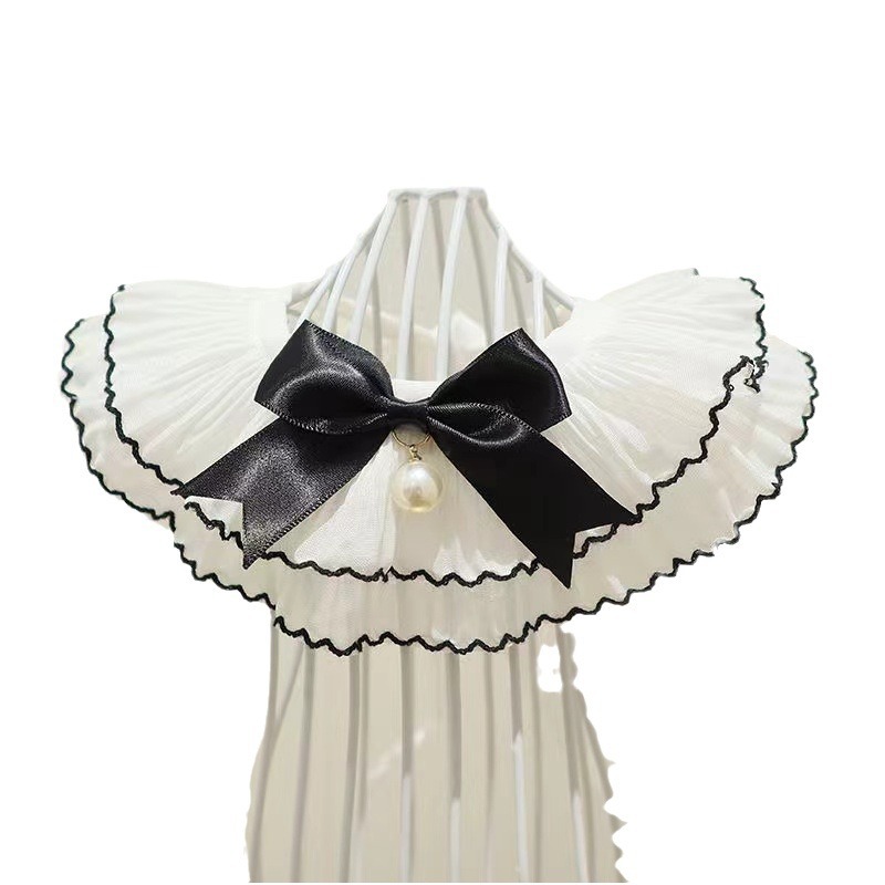 猫服 貴族風フリル襟パール付き蝶結び首輪