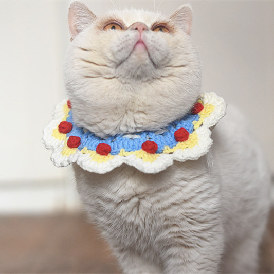 猫服 手編み風フリル襟の華やか首輪