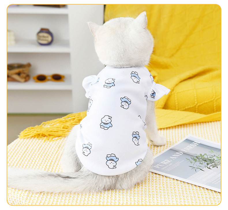 猫服 天使柄フリル袖付き半袖猫用洋服