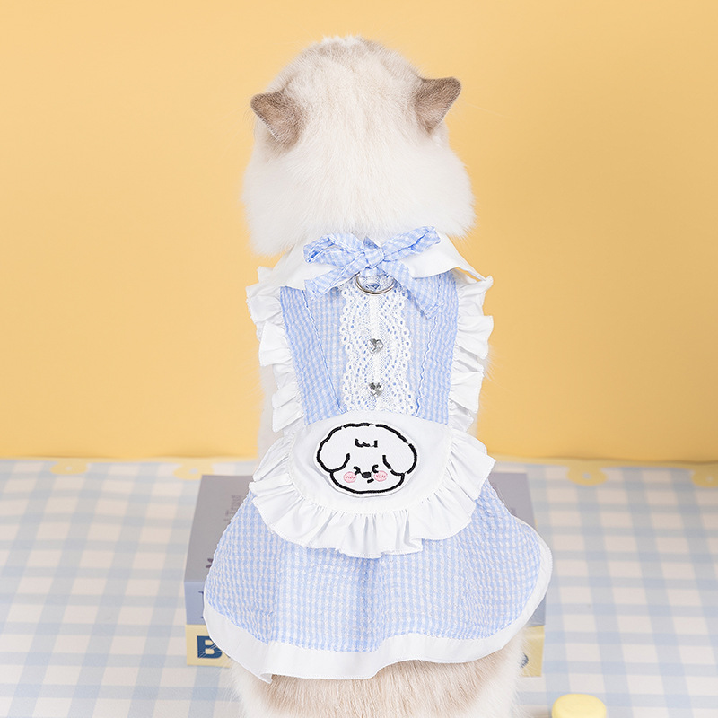 猫服 愛らしい子犬柄メイドスタイル猫用ワンピース