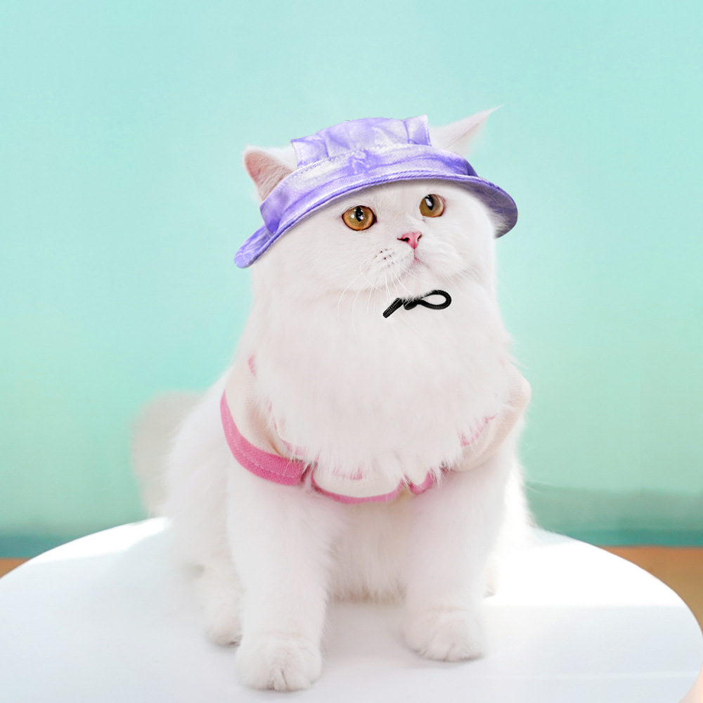 猫服 猫用耳穴付きタイダイ柄日よけハット