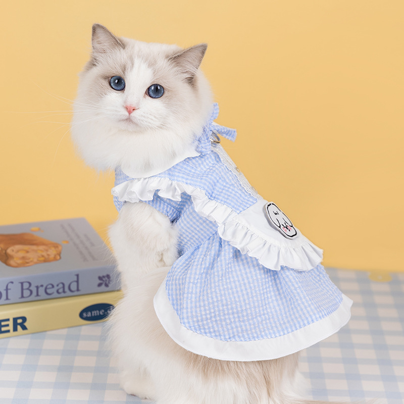 猫服 愛らしい子犬柄メイドスタイル猫用ワンピース