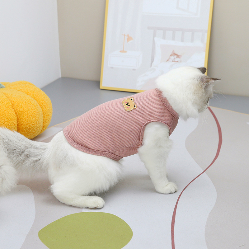 猫服 くま刺繍ワンポイント畝編みニットベスト
