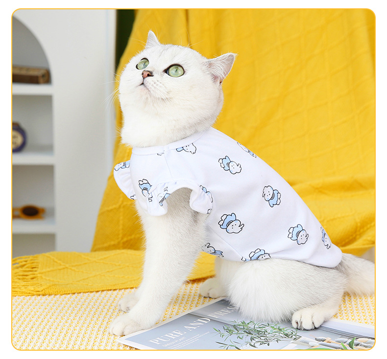 猫服 天使柄フリル袖付き半袖猫用洋服
