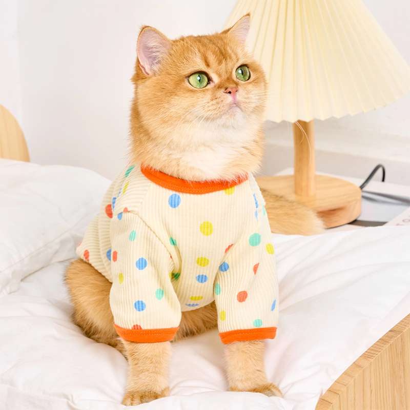 猫 洋服 | ふわもこ水玉猫用パジャマ