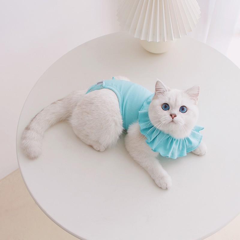 フリル襟付き猫用術後保護服