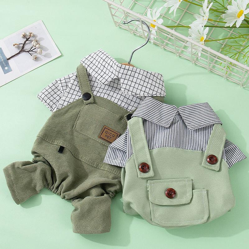 猫服 ストライプシャツ重ね着風ベスト付き　洋服