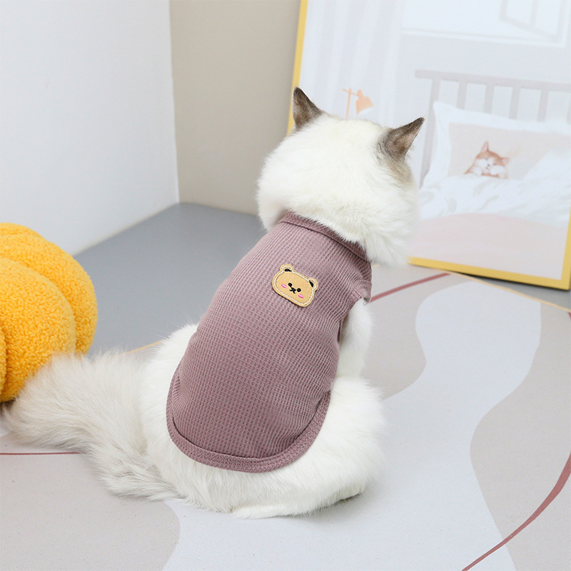 猫服 くま刺繍ワンポイント畝編みニットベスト