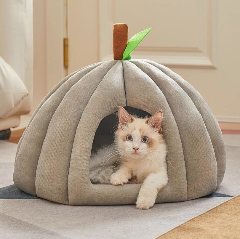 ネコハウス　猫型 猫ハウス かぼちゃ型ふわふわドーム猫ハウス 立体厚手仕様 ドーム型|猫