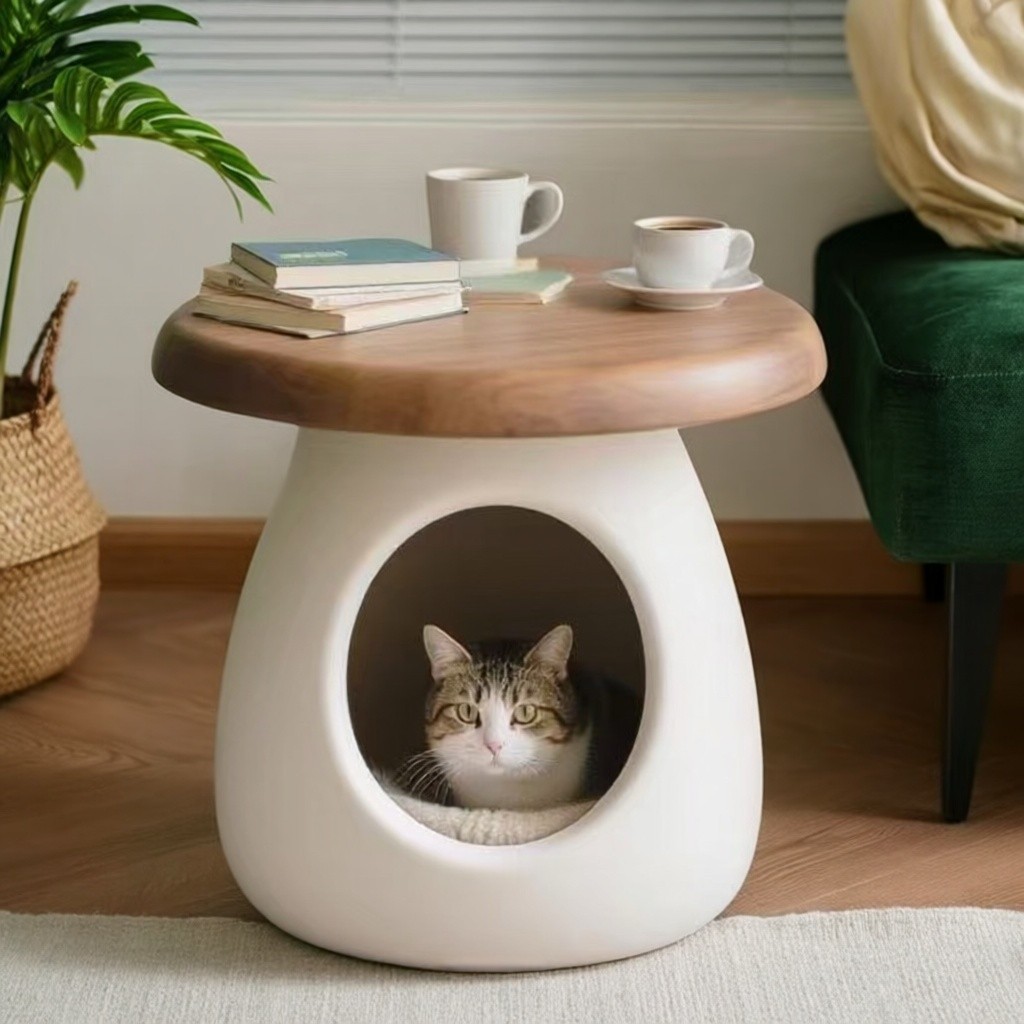 猫ハウス 木天板付き猫ハウス一体型サイドテーブル 室内・インテリア用