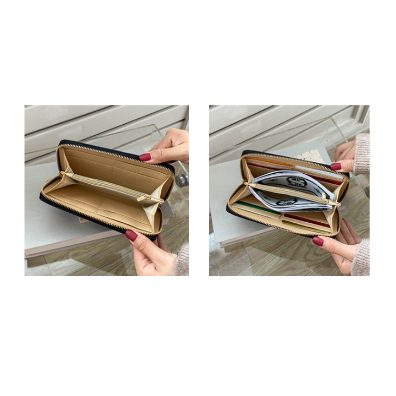 キルティング長財布 大容量カード収納 ラウンドファスナー