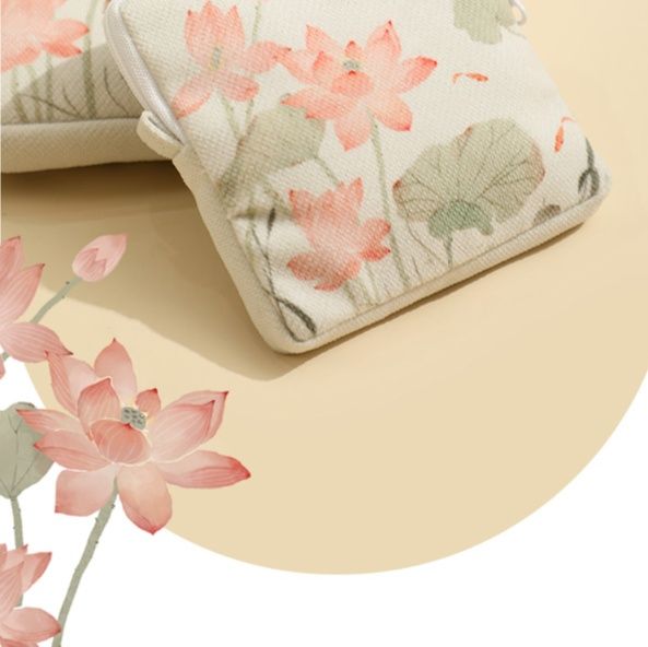 二つ折り財布 蓮花柄二つ折り財布ケース