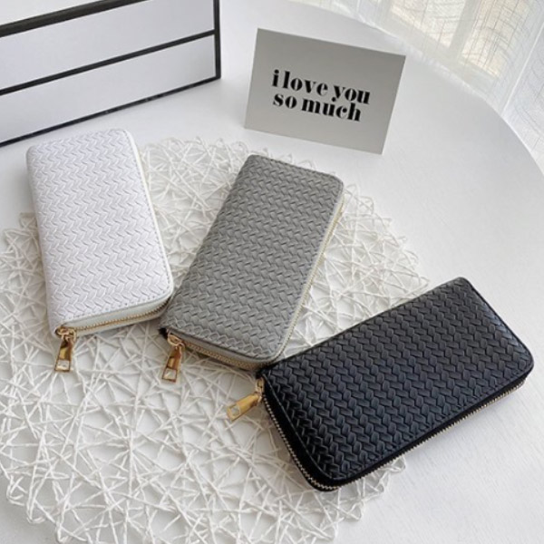 編み込み風レディース長財布大容量ラウンドジップ