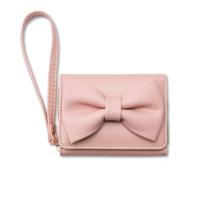 二つ折り財布 女性用リボン付きコンパクト財布二つ折り短財布