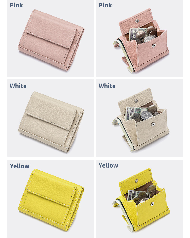 牛本革コンパクト財布 二つ折り小銭入れカード収納