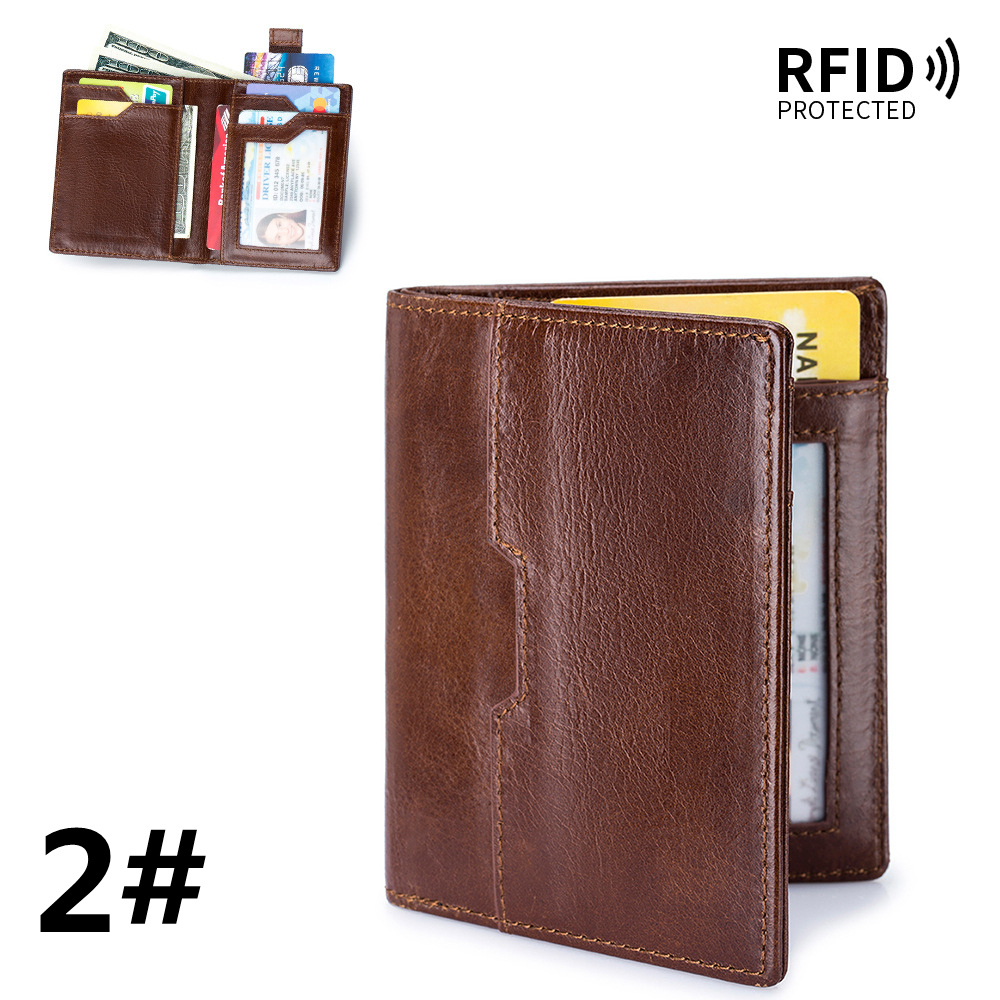 二つ折り財布 防犯機能付き牛革コンパクト財布 薄型