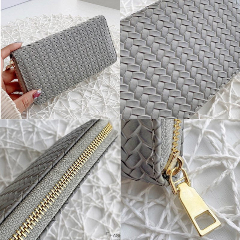 編み込み風レディース長財布大容量ラウンドジップ