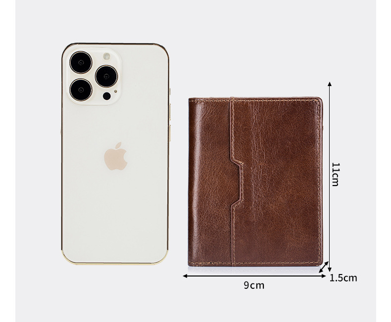 二つ折り財布 防犯機能付き牛革コンパクト財布 薄型